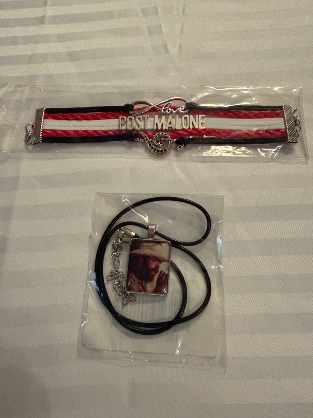 Post Malone Red Black Bonded Bracelet Necklace with picture charm
